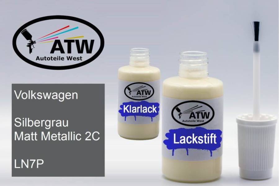 Volkswagen, Silbergrau Matt Metallic 2C, LN7P: 20ml Lackstift + 20ml Klarlack - Set, von ATW Autoteile West.